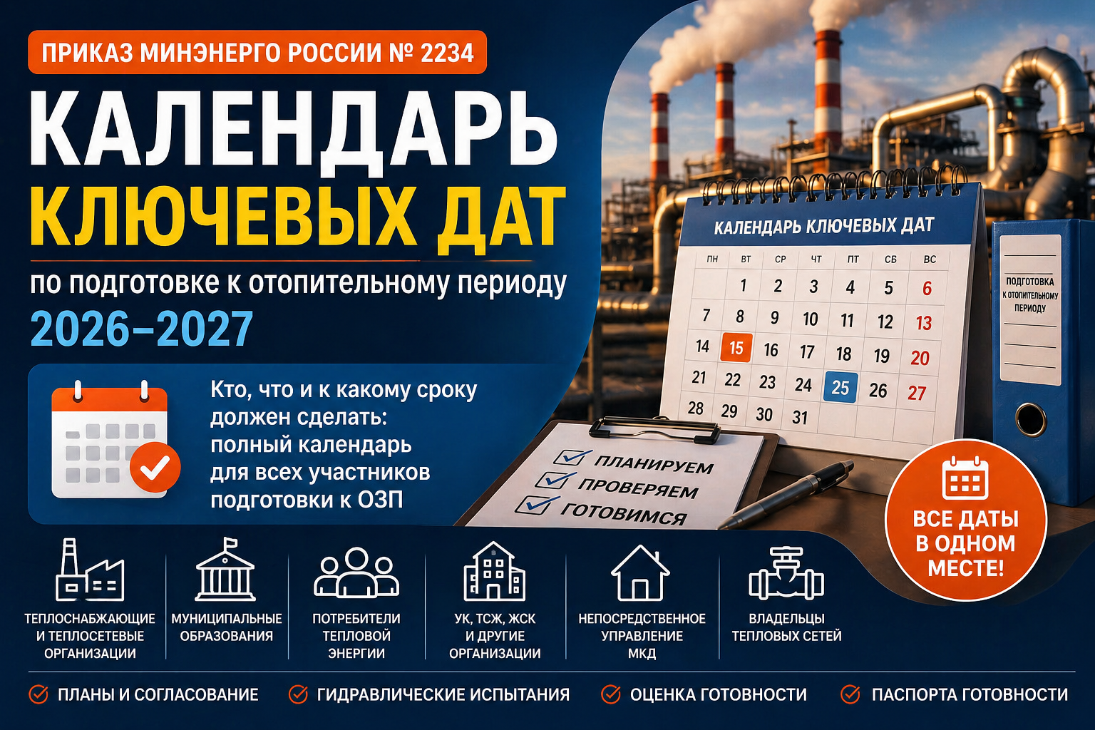 Календарный план ключевых дат по Приказу Минэнерго России № 2234 на 2026 год